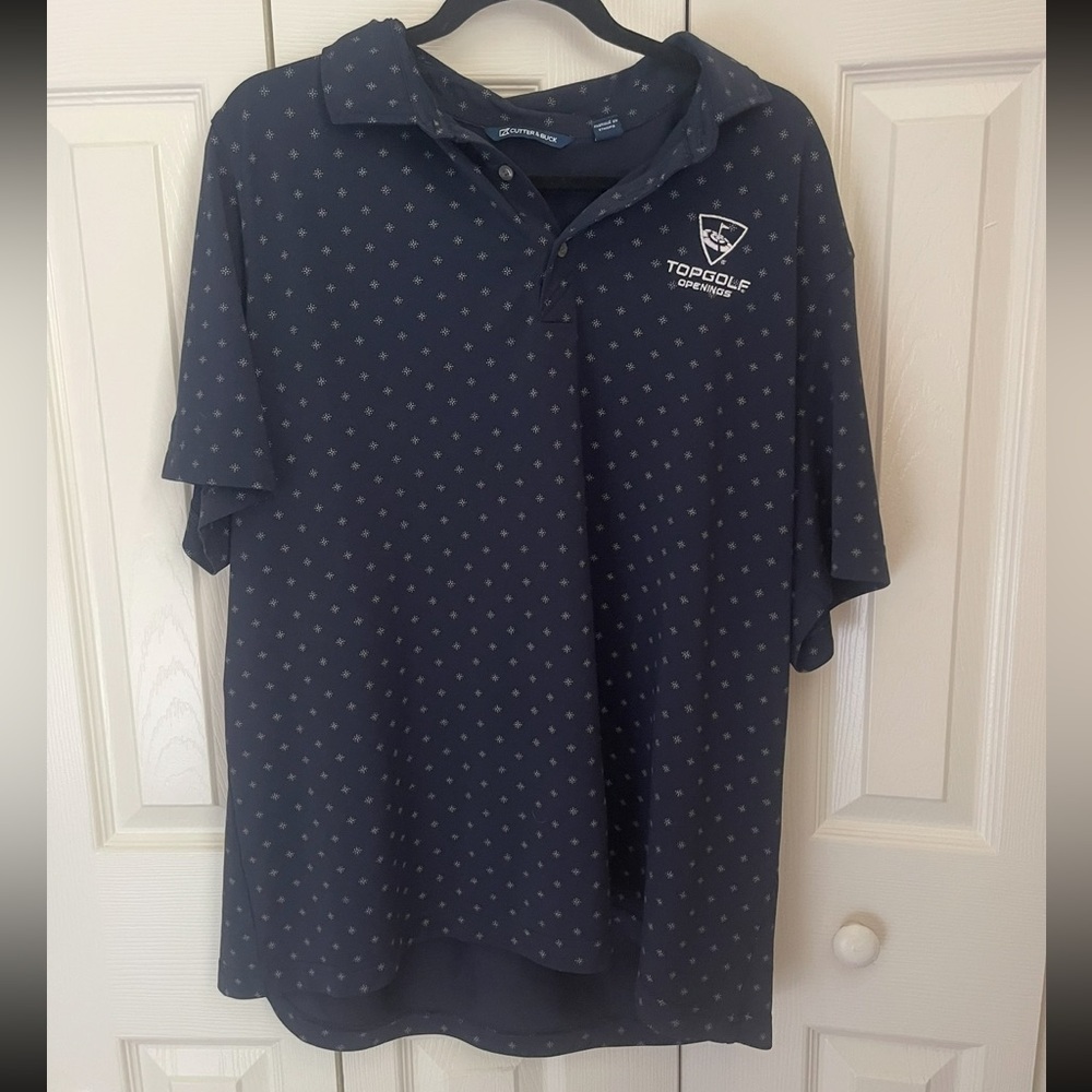 Top Golf Openings- Cutter & Buck Navy Micro-Print Golf Polo